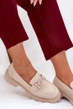 Outlet Boto Mokasyny Damskie Z Eko Skóry Beżowe Lomnela