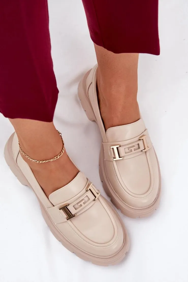 Outlet Boto Mokasyny Damskie Z Eko Skóry Beżowe Lomnela