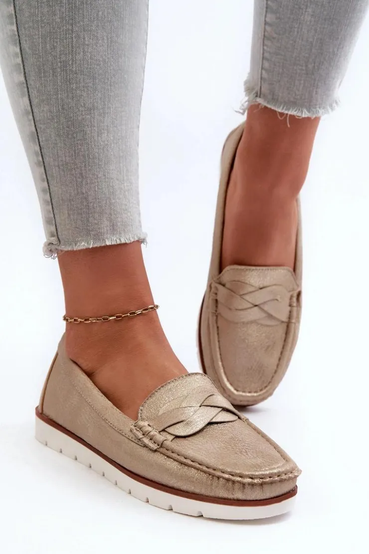 Hot Evento Mokasyny Damskie Z Eko Skóry Złote Nestalia Złoty