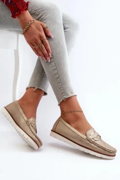 Hot Evento Mokasyny Damskie Z Eko Skóry Złote Nestalia Złoty