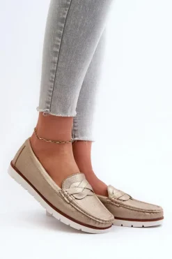 Hot Evento Mokasyny Damskie Z Eko Skóry Złote Nestalia Złoty