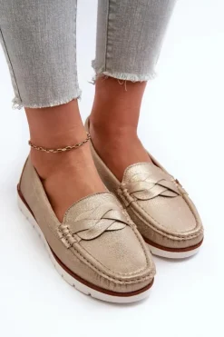 Hot Evento Mokasyny Damskie Z Eko Skóry Złote Nestalia Złoty