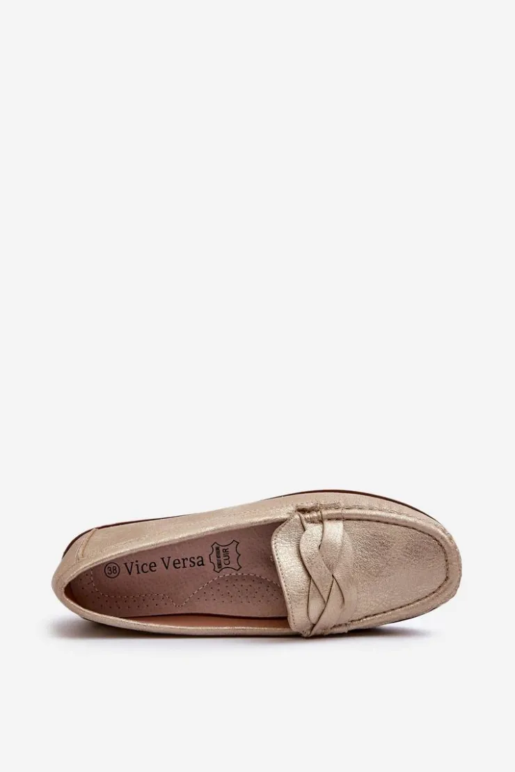 Hot Evento Mokasyny Damskie Z Eko Skóry Złote Nestalia Złoty