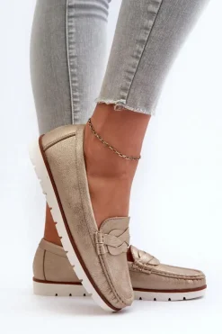 Hot Evento Mokasyny Damskie Z Eko Skóry Złote Nestalia Złoty