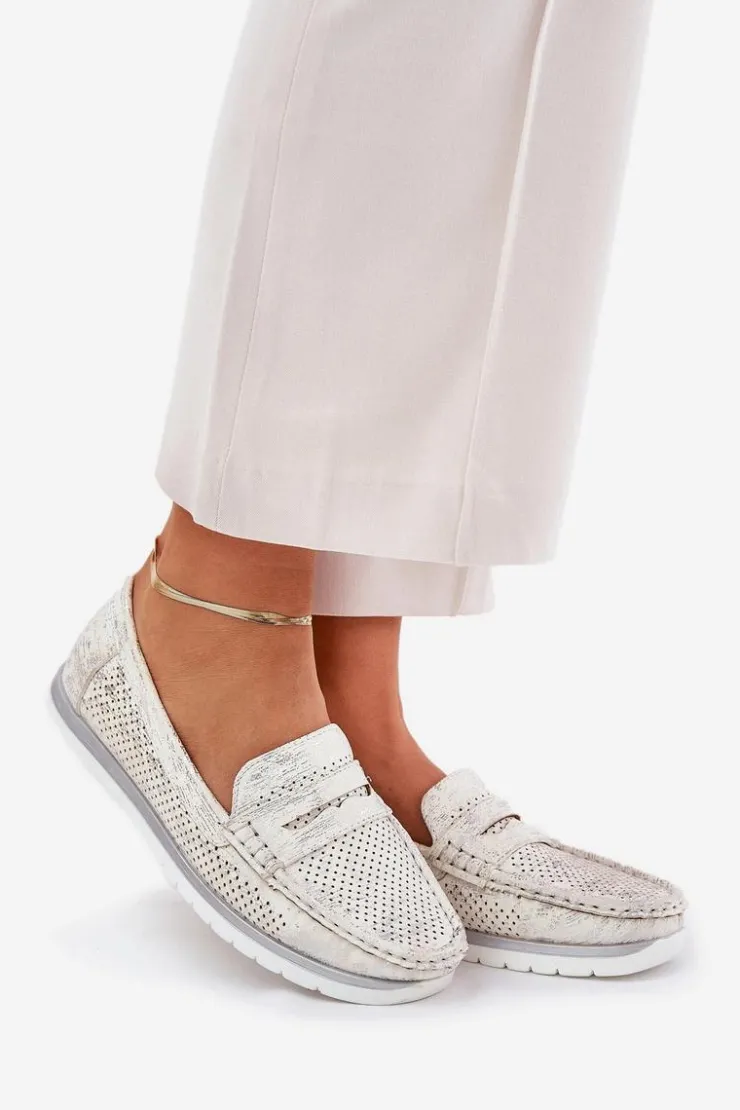 Damskie Evento Mokasyny Damskie Z Eko Skóry Srebrne Bralithia