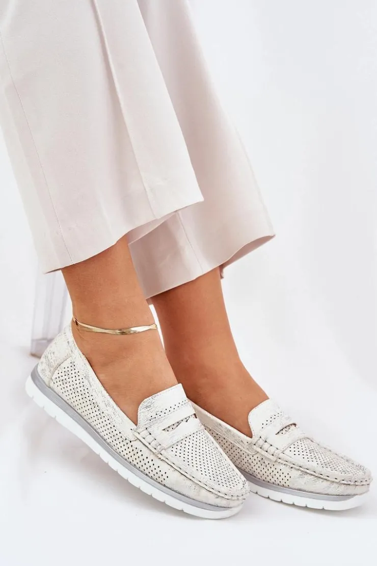 Damskie Evento Mokasyny Damskie Z Eko Skóry Srebrne Bralithia