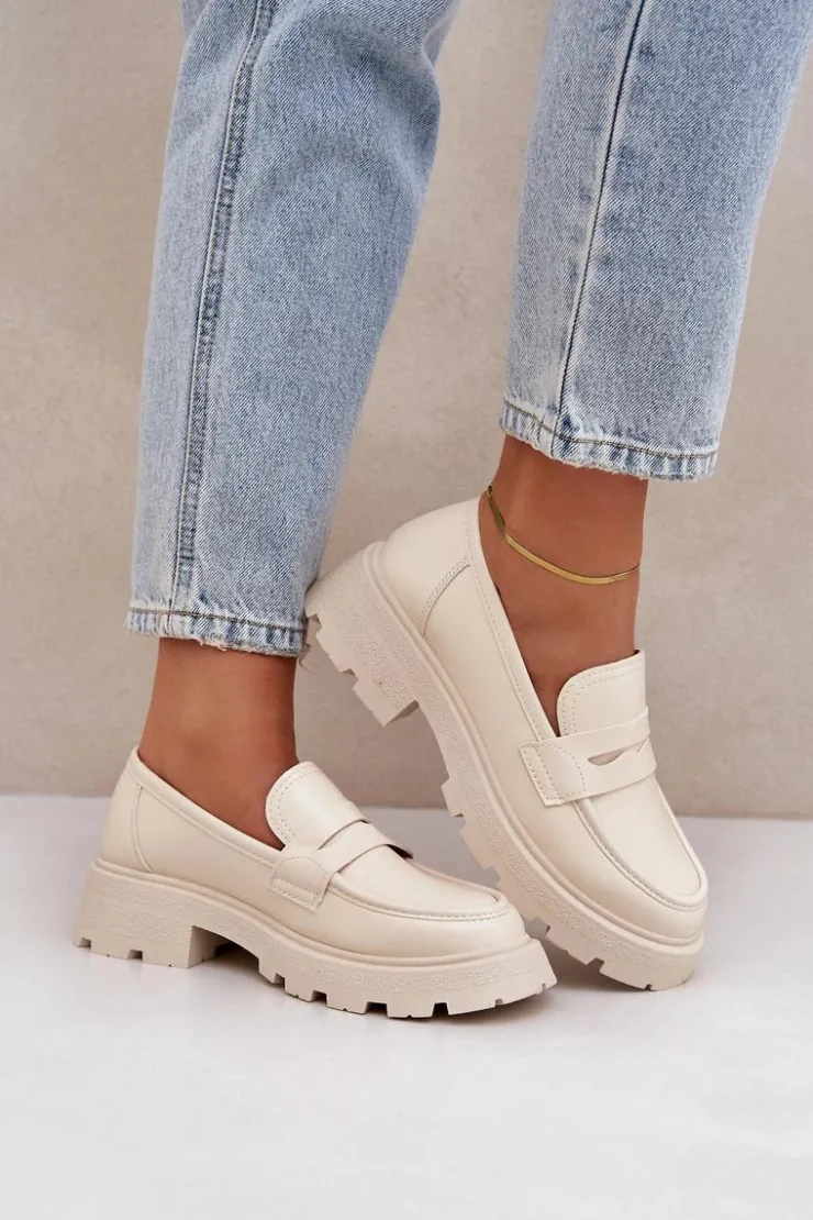 Damskie Boto Mokasyny Damskie Z Eko Skóry Jasnobeżowe Sendall