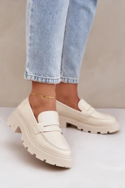 Damskie Boto Mokasyny Damskie Z Eko Skóry Jasnobeżowe Sendall