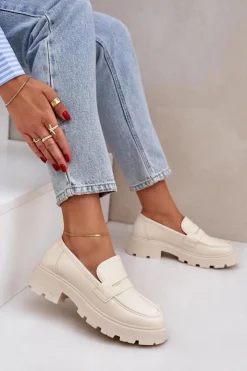 Damskie Boto Mokasyny Damskie Z Eko Skóry Jasnobeżowe Sendall