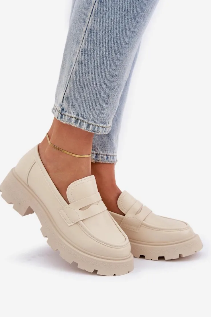 Damskie Boto Mokasyny Damskie Z Eko Skóry Jasnobeżowe Sendall