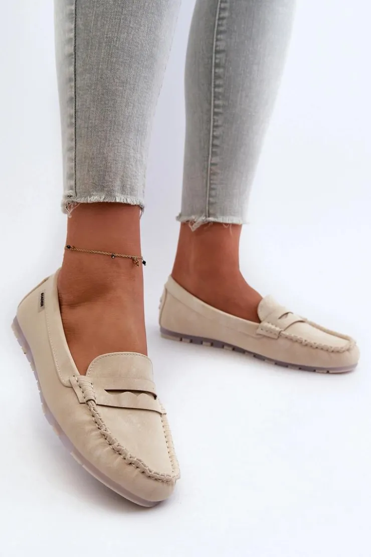 Damskie Boto Mokasyny Damskie Z Eko Skóry Jasnobeżowe Celoria
