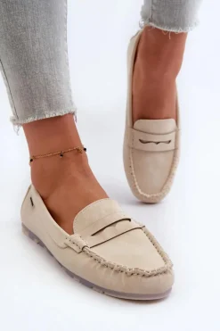Damskie Boto Mokasyny Damskie Z Eko Skóry Jasnobeżowe Celoria
