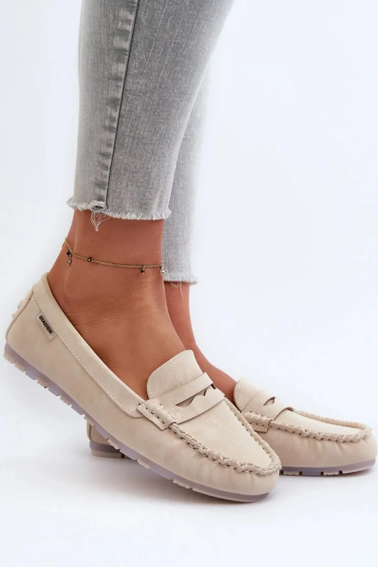 Damskie Boto Mokasyny Damskie Z Eko Skóry Jasnobeżowe Celoria