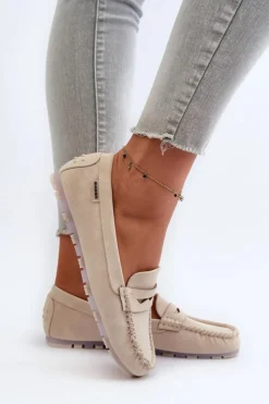 Damskie Boto Mokasyny Damskie Z Eko Skóry Jasnobeżowe Celoria