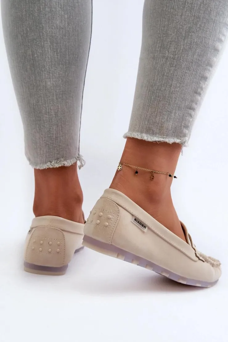 Damskie Boto Mokasyny Damskie Z Eko Skóry Jasnobeżowe Celoria