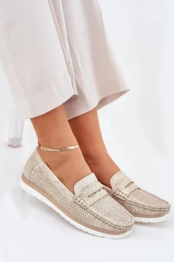 Evento Loafersy Damskie|Mokasyny Damskie Skórzane*Mokasyny Damskie Z Eko Skóry Złote Bralithia Złoty