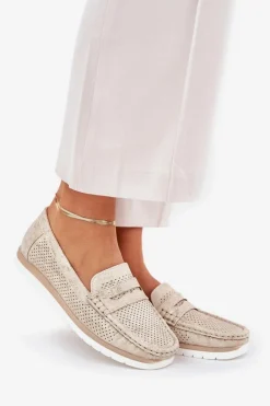 Evento Loafersy Damskie|Mokasyny Damskie Skórzane*Mokasyny Damskie Z Eko Skóry Złote Bralithia Złoty