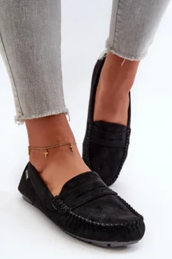 Boto Loafersy Damskie|Mokasyny Damskie Skórzane*Mokasyny Damskie Z Eko Zamszu Czarne Rerceria Czarny