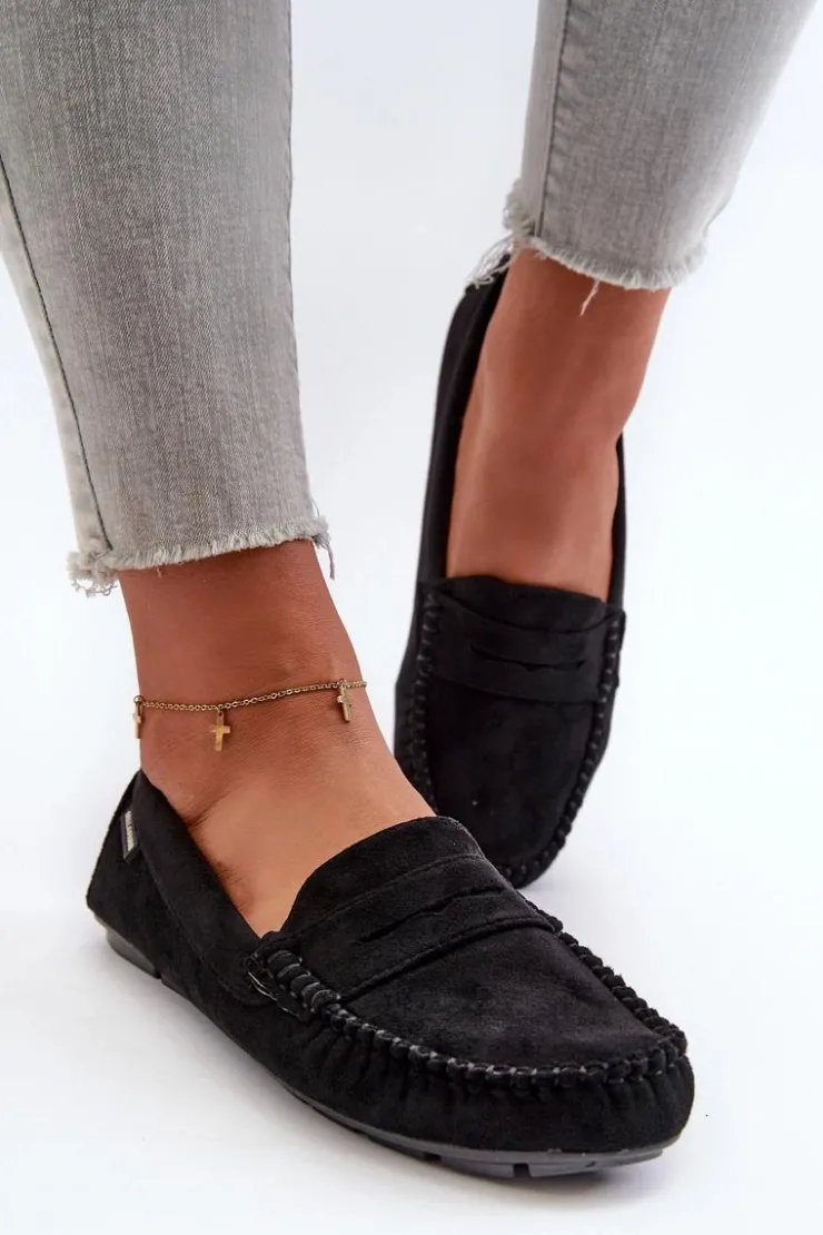 Boto Loafersy Damskie|Mokasyny Damskie Skórzane*Mokasyny Damskie Z Eko Zamszu Czarne Rerceria Czarny