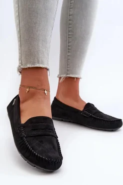 Boto Loafersy Damskie|Mokasyny Damskie Skórzane*Mokasyny Damskie Z Eko Zamszu Czarne Rerceria Czarny