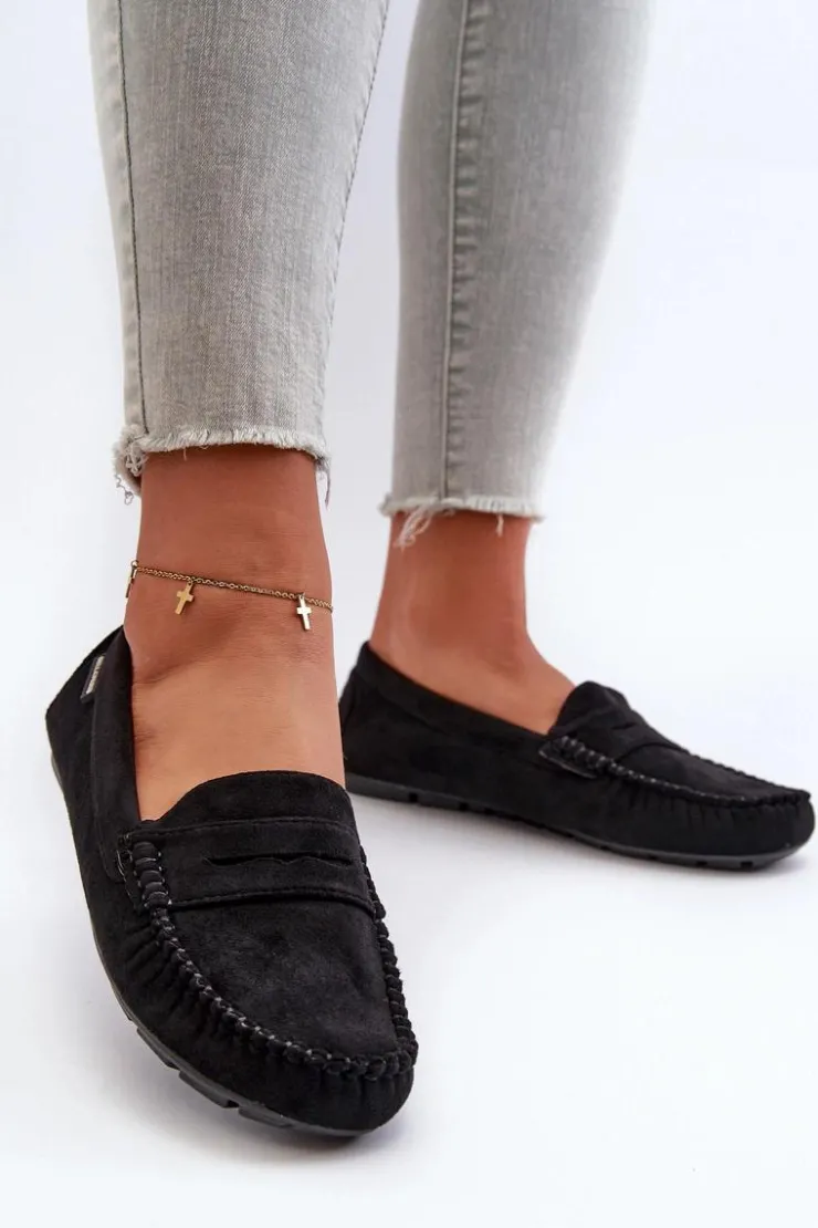 Boto Loafersy Damskie|Mokasyny Damskie Skórzane*Mokasyny Damskie Z Eko Zamszu Czarne Rerceria Czarny