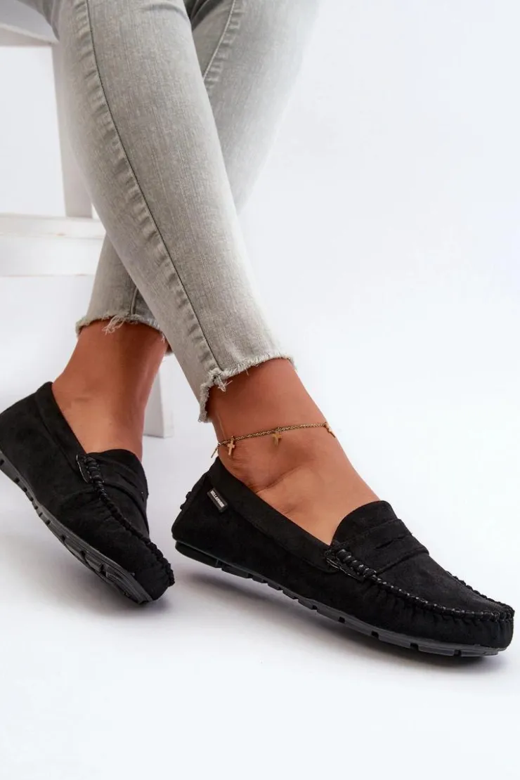 Boto Loafersy Damskie|Mokasyny Damskie Skórzane*Mokasyny Damskie Z Eko Zamszu Czarne Rerceria Czarny