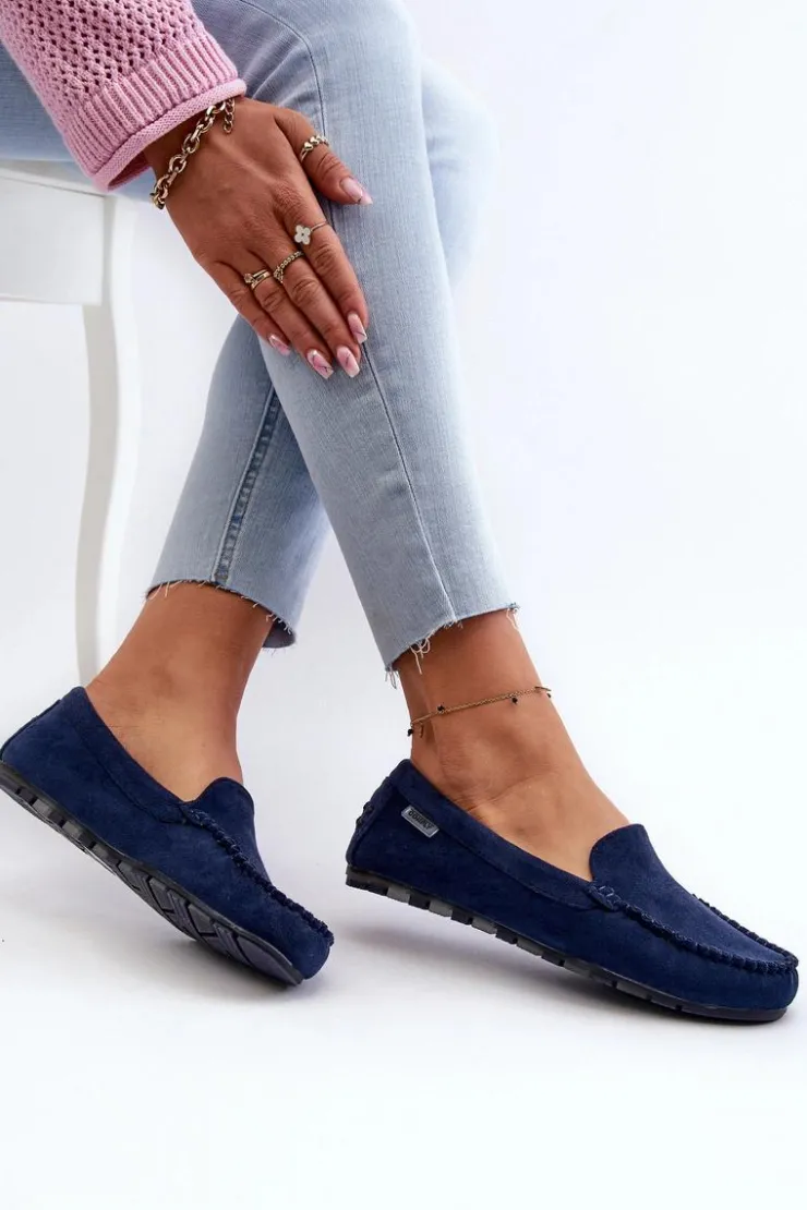 Damskie Boto Mokasyny Damskie Z Eko Zamszu Granatowe Amrutia