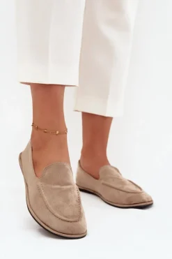 Boto Loafersy Damskie|Mokasyny Damskie Zamszowe*Mokasyny Damskie Z Eko Zamszu Płaskie Beżowe Miryelle Beżowy