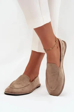 Boto Loafersy Damskie|Mokasyny Damskie Zamszowe*Mokasyny Damskie Z Eko Zamszu Płaskie Beżowe Miryelle Beżowy