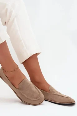 Boto Loafersy Damskie|Mokasyny Damskie Zamszowe*Mokasyny Damskie Z Eko Zamszu Płaskie Beżowe Miryelle Beżowy
