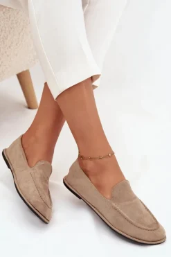 Boto Loafersy Damskie|Mokasyny Damskie Zamszowe*Mokasyny Damskie Z Eko Zamszu Płaskie Beżowe Miryelle Beżowy