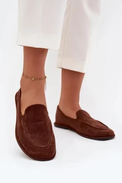 Best Boto Mokasyny Damskie Z Eko Zamszu Płaskie Brązowe Miryelle Brązowy