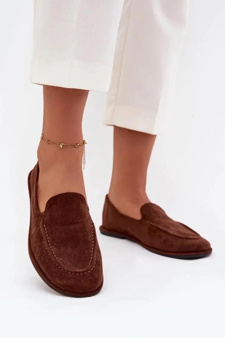 Best Boto Mokasyny Damskie Z Eko Zamszu Płaskie Brązowe Miryelle Brązowy