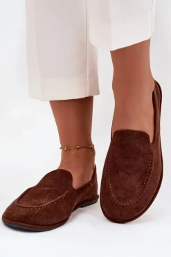 Best Boto Mokasyny Damskie Z Eko Zamszu Płaskie Brązowe Miryelle Brązowy