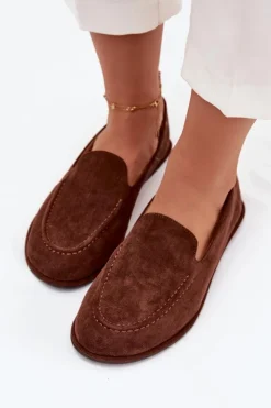 Best Boto Mokasyny Damskie Z Eko Zamszu Płaskie Brązowe Miryelle Brązowy