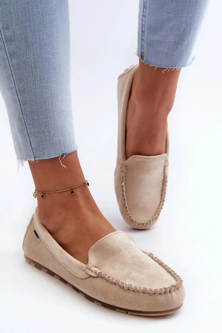 Damskie Boto Mokasyny Damskie Z Eko Zamszu Beżowe Amrutia