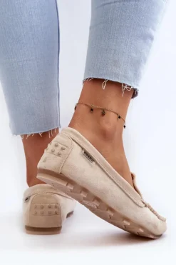 Damskie Boto Mokasyny Damskie Z Eko Zamszu Beżowe Amrutia