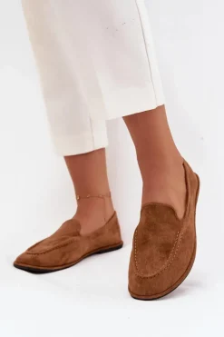 Boto Loafersy Damskie|Mokasyny Damskie Zamszowe*Mokasyny Damskie Z Eko Zamszu Płaskie Camel Miryelle Brązowy