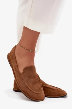 Boto Loafersy Damskie|Mokasyny Damskie Zamszowe*Mokasyny Damskie Z Eko Zamszu Płaskie Camel Miryelle Brązowy