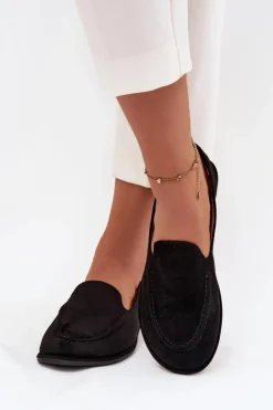 Damskie Boto Mokasyny Damskie Z Eko Zamszu Płaskie Czarne Miryelle