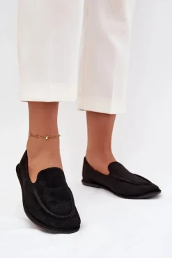 Damskie Boto Mokasyny Damskie Z Eko Zamszu Płaskie Czarne Miryelle