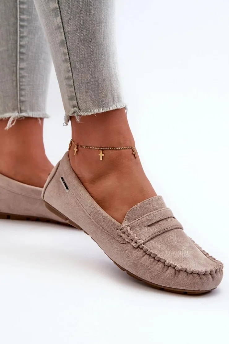 Damskie Boto Mokasyny Damskie Z Eko Zamszu Jasnobeżowe Rerceria