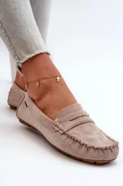 Damskie Boto Mokasyny Damskie Z Eko Zamszu Jasnobeżowe Rerceria