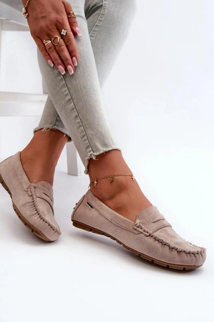 Damskie Boto Mokasyny Damskie Z Eko Zamszu Jasnobeżowe Rerceria