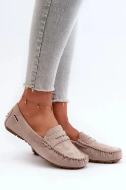 Damskie Boto Mokasyny Damskie Z Eko Zamszu Jasnobeżowe Rerceria