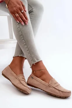 Damskie Boto Mokasyny Damskie Z Eko Zamszu Beżowe Rerceria