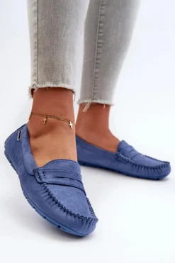 Boto Loafersy Damskie|Mokasyny Damskie Skórzane*Mokasyny Damskie Z Eko Zamszu Niebieskie Rerceria