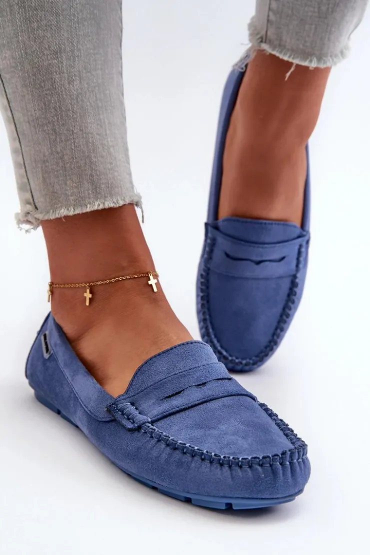 Boto Loafersy Damskie|Mokasyny Damskie Skórzane*Mokasyny Damskie Z Eko Zamszu Niebieskie Rerceria
