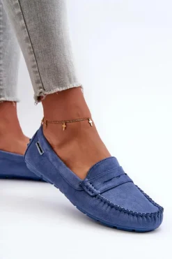 Boto Loafersy Damskie|Mokasyny Damskie Skórzane*Mokasyny Damskie Z Eko Zamszu Niebieskie Rerceria