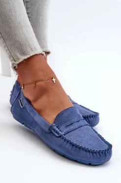 Boto Loafersy Damskie|Mokasyny Damskie Skórzane*Mokasyny Damskie Z Eko Zamszu Niebieskie Rerceria